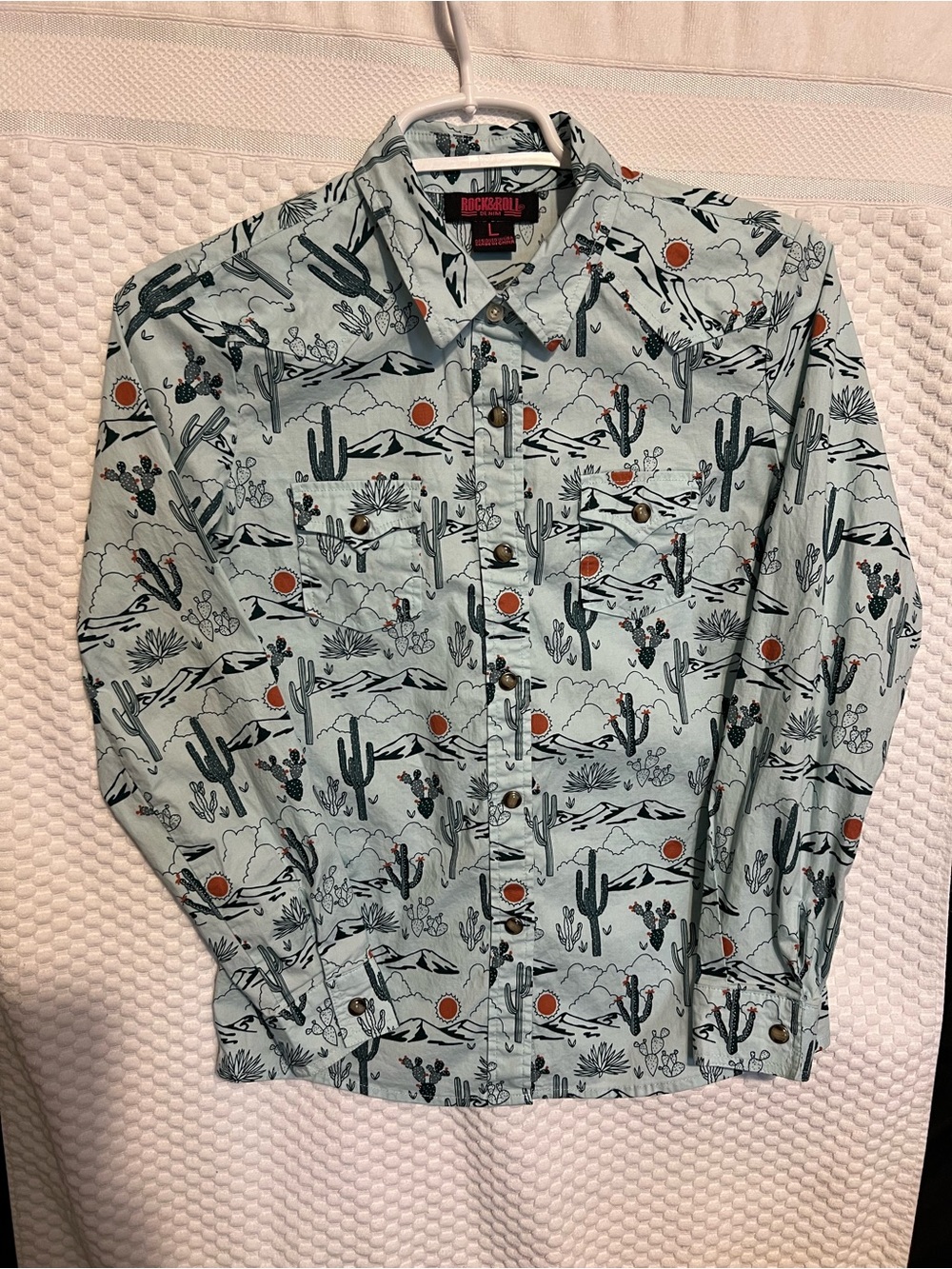 Rock & Roll Cowboy Boys' Mint Cactus Print Western Shirt